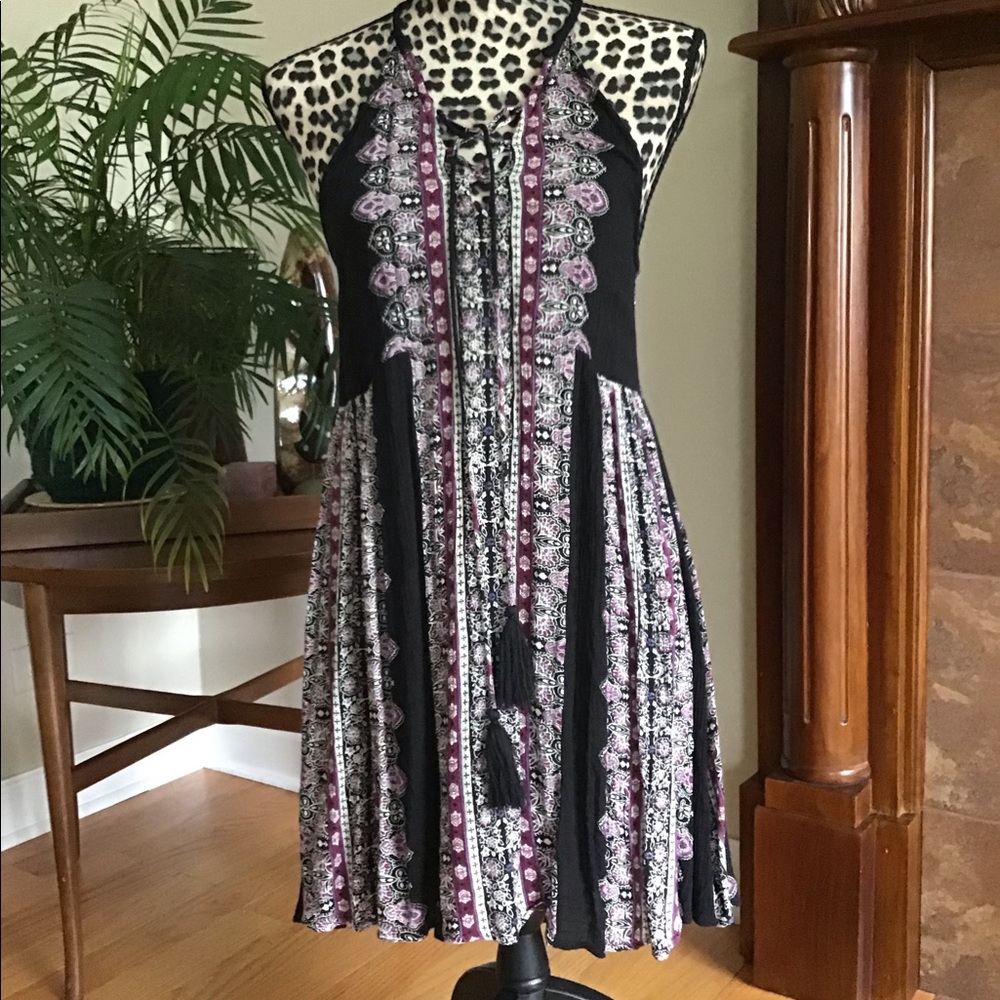 Braeve Cannon Lace up Dress. Purple, black, and white halter style dress.